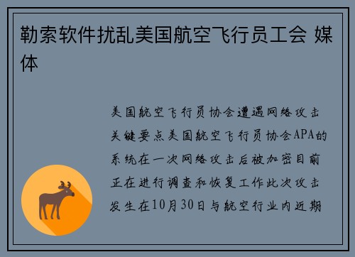 勒索软件扰乱美国航空飞行员工会 媒体