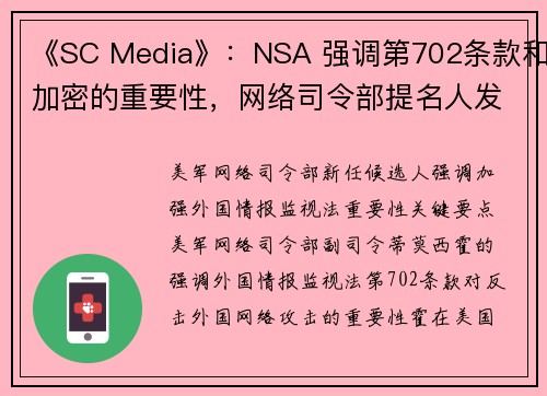 《SC Media》：NSA 强调第702条款和加密的重要性，网络司令部提名人发言