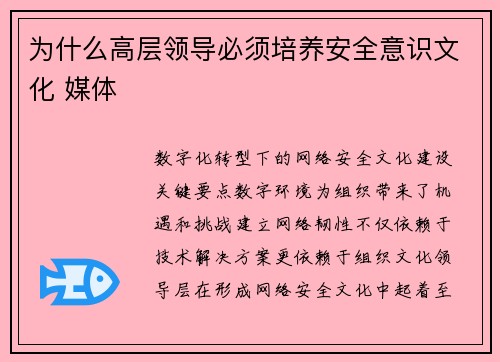 为什么高层领导必须培养安全意识文化 媒体