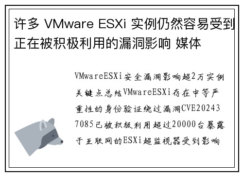 许多 VMware ESXi 实例仍然容易受到正在被积极利用的漏洞影响 媒体